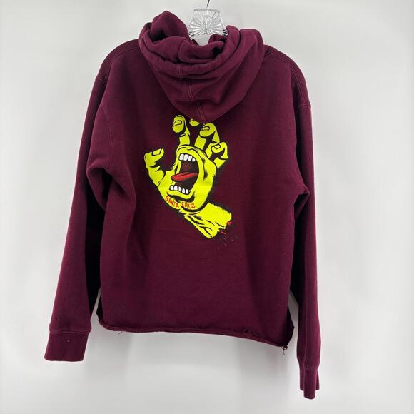 The Original Santa Cruz Skateboards Hoodie Screaming Hand Maroon Raw Edge Small - Picture 5 of 10